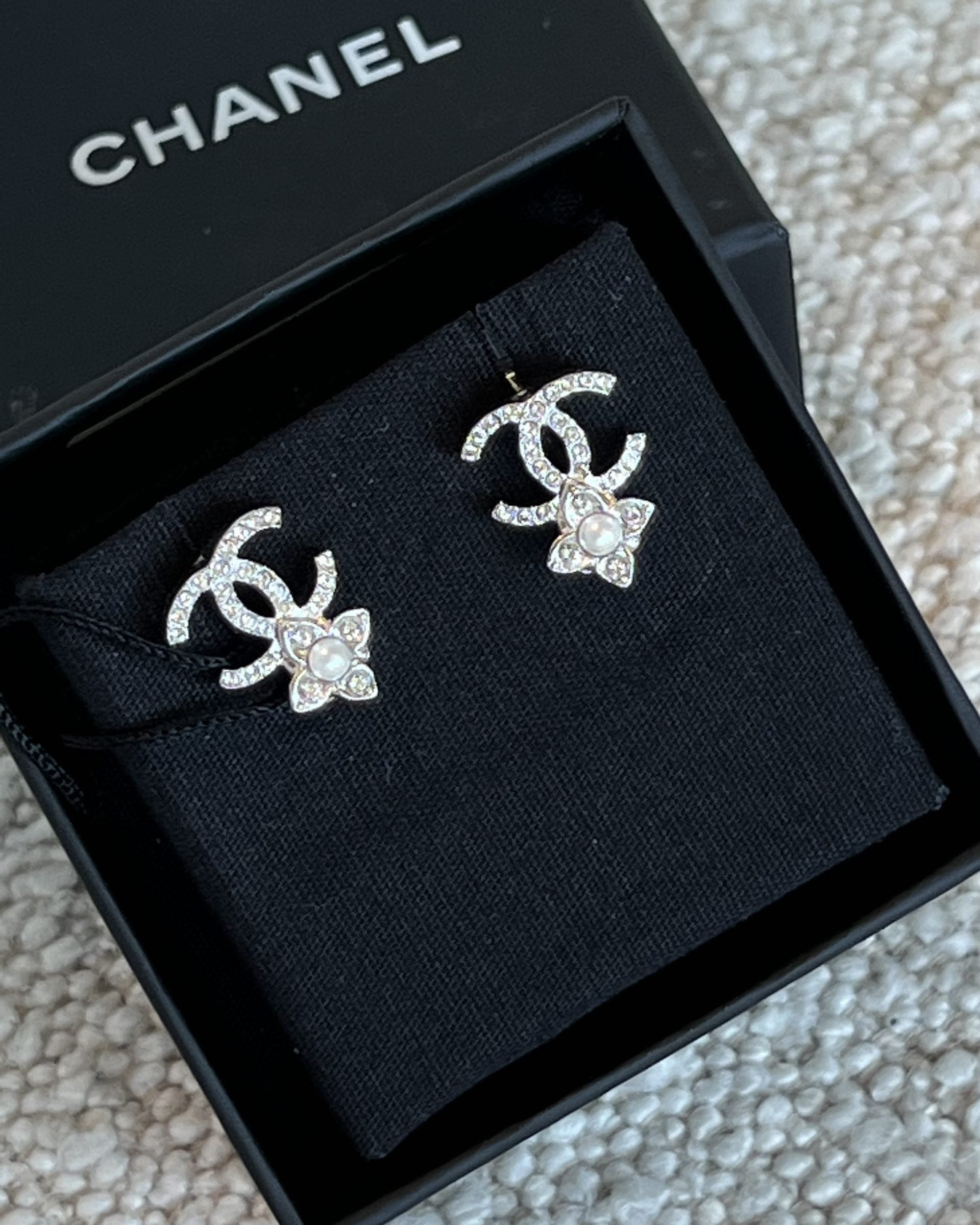 CHANEL Earrings 22P Crystal Pearly White Silver Earrings - Redeluxe