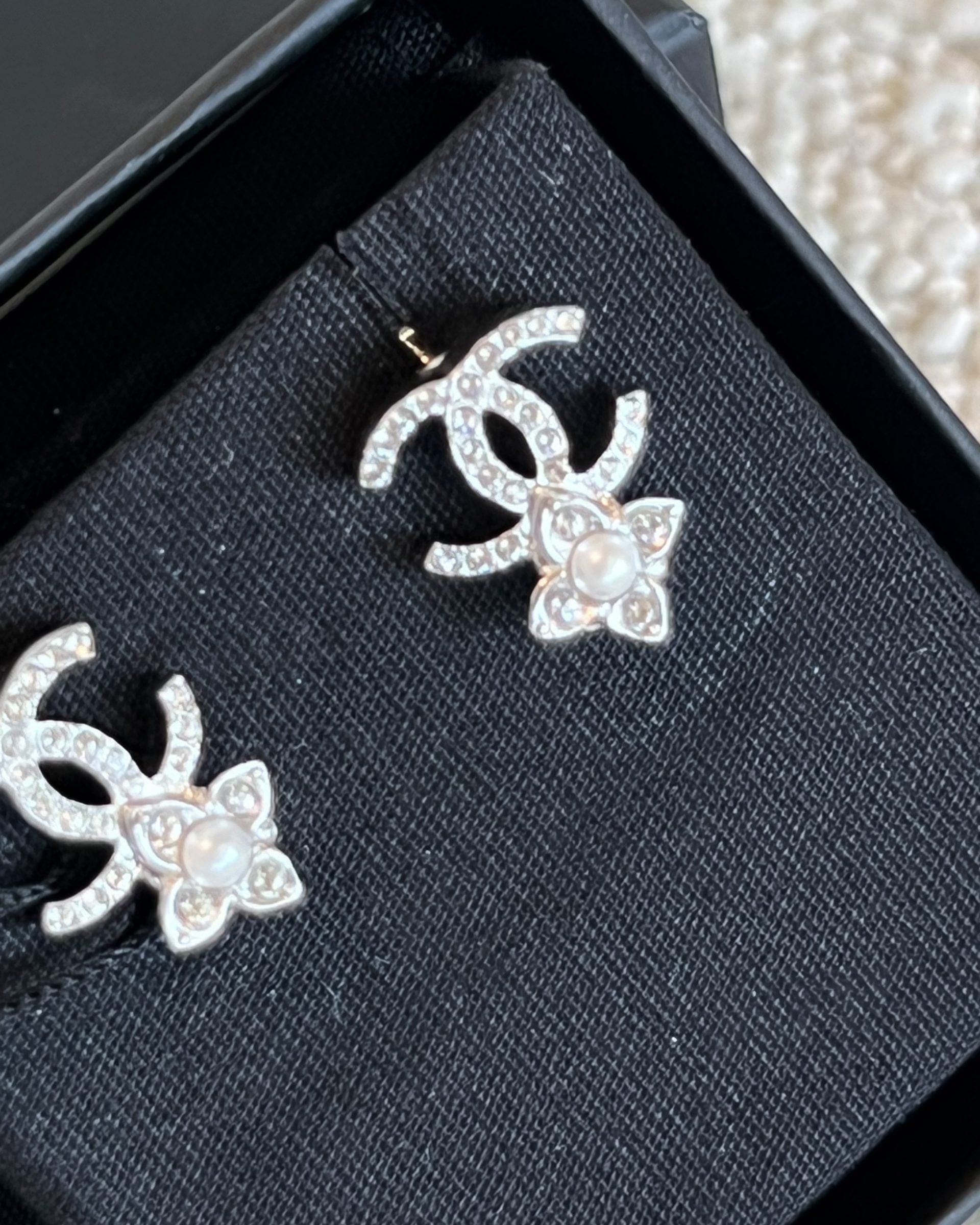 CHANEL Earrings 22P Crystal Pearly White Silver Earrings - Redeluxe