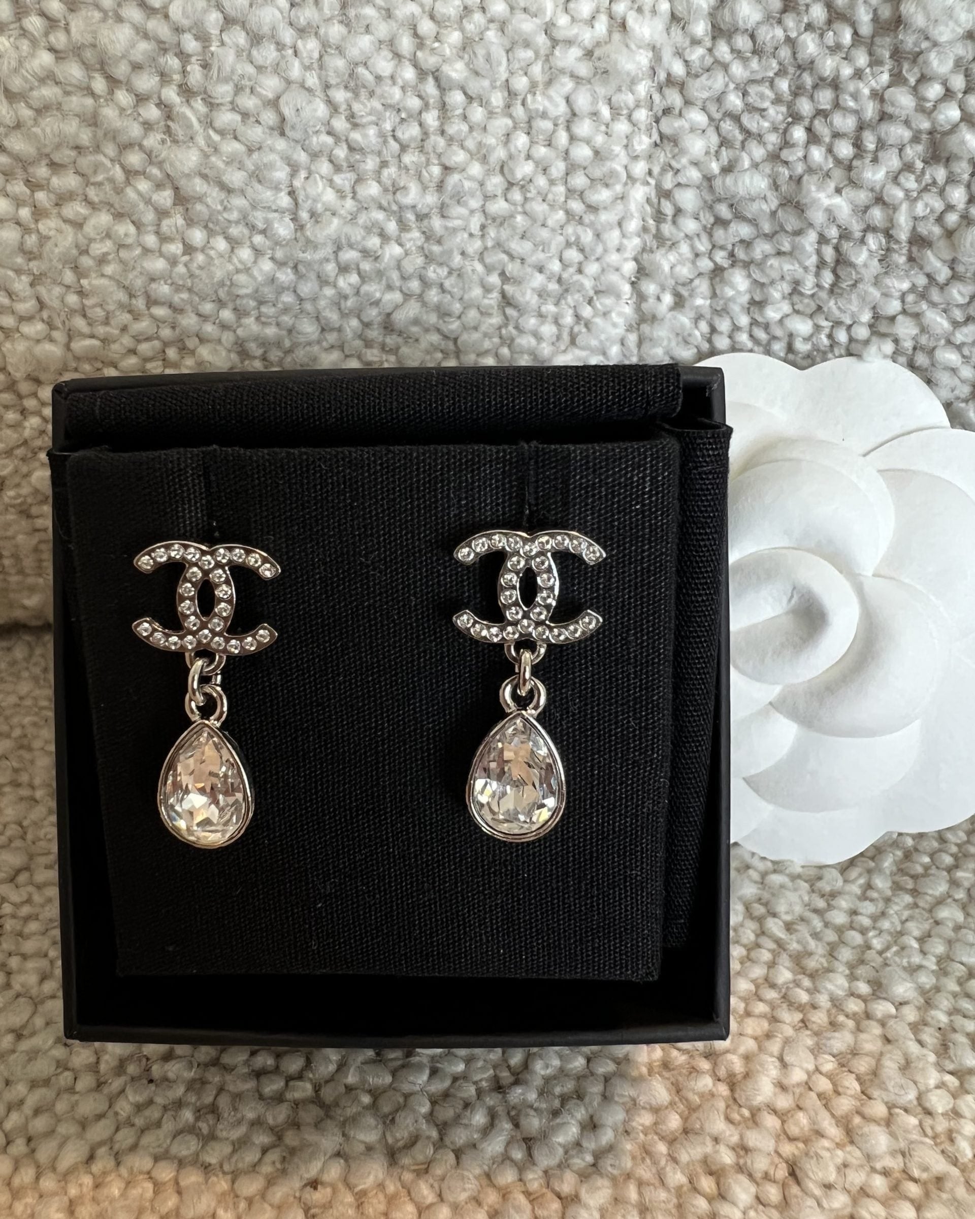 CHANEL Earrings Chanel 21K Silver Crystal Drop Earrings - Redeluxe