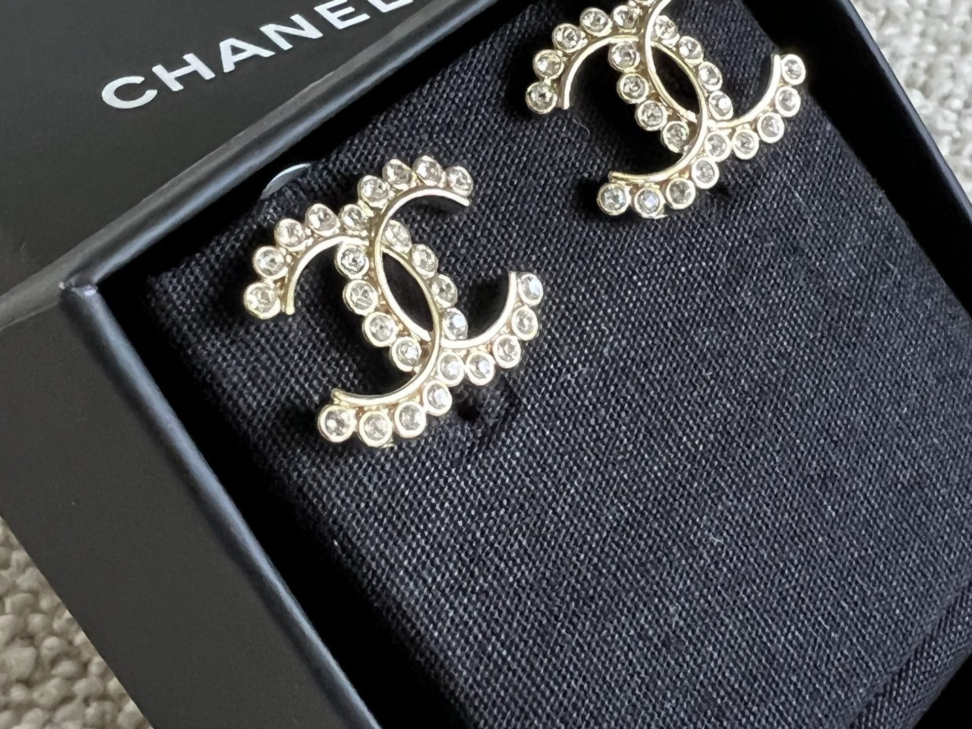 CHANEL Earrings Chanel CC Crystal and Gold Earrings - Redeluxe