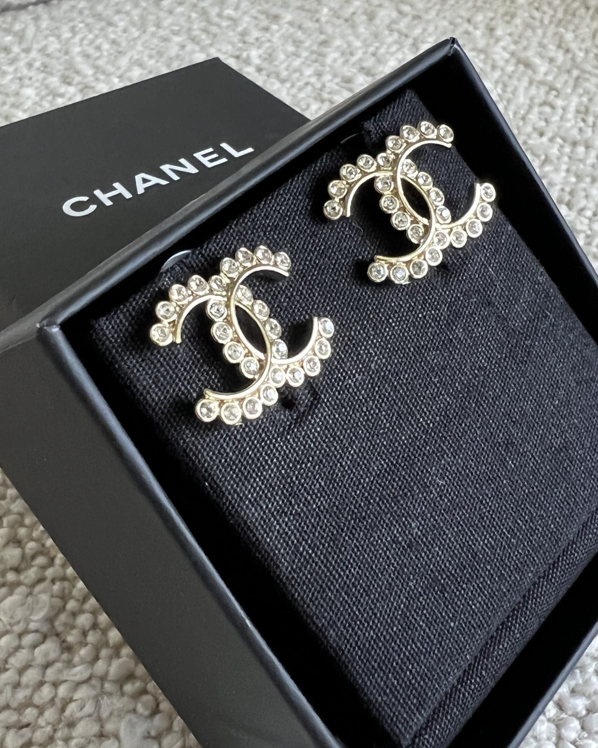 CHANEL Earrings Chanel CC Crystal and Gold Earrings - Redeluxe