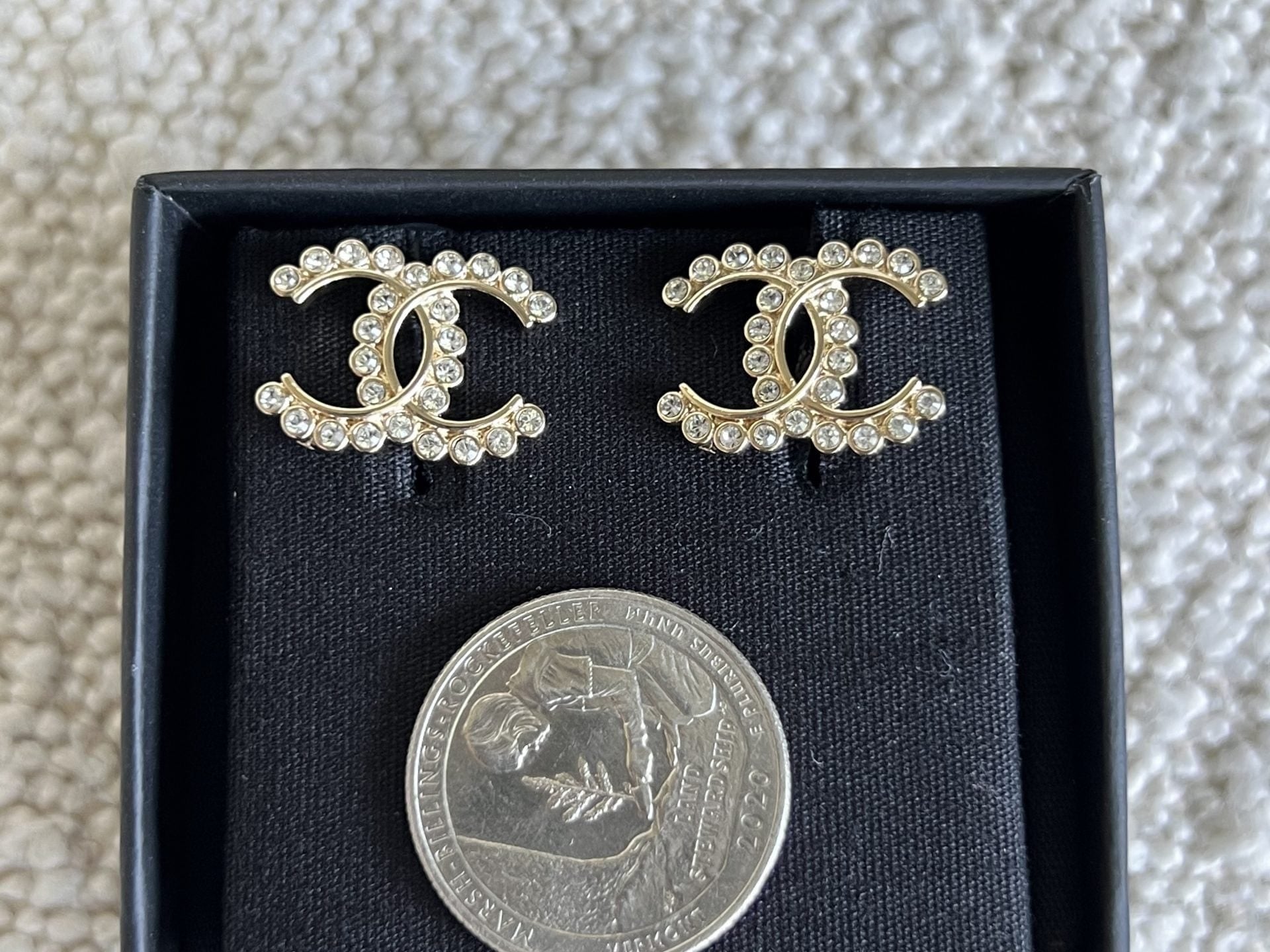 CHANEL Earrings Chanel CC Crystal and Gold Earrings - Redeluxe