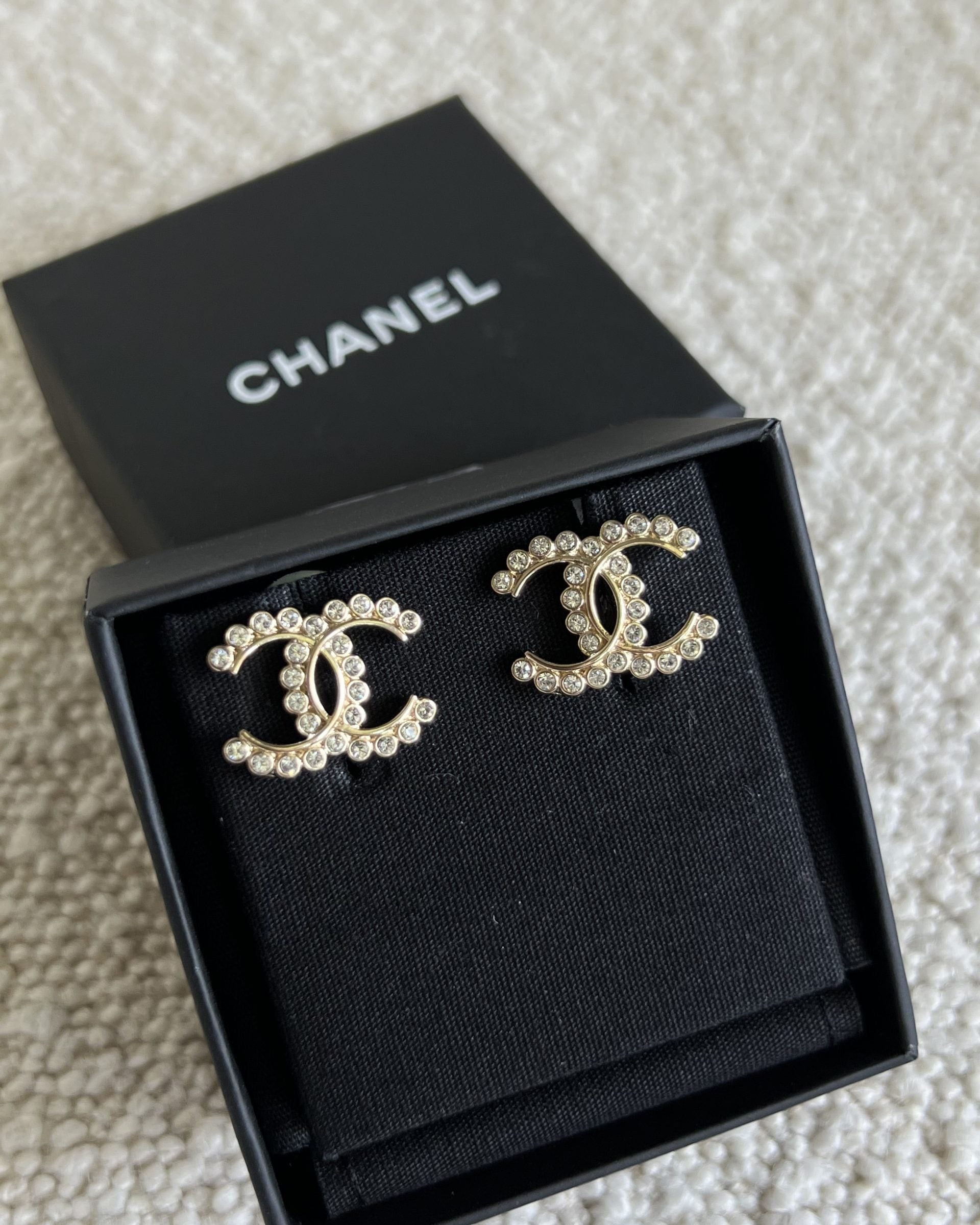 CHANEL Earrings Chanel CC Crystal and Gold Earrings - Redeluxe