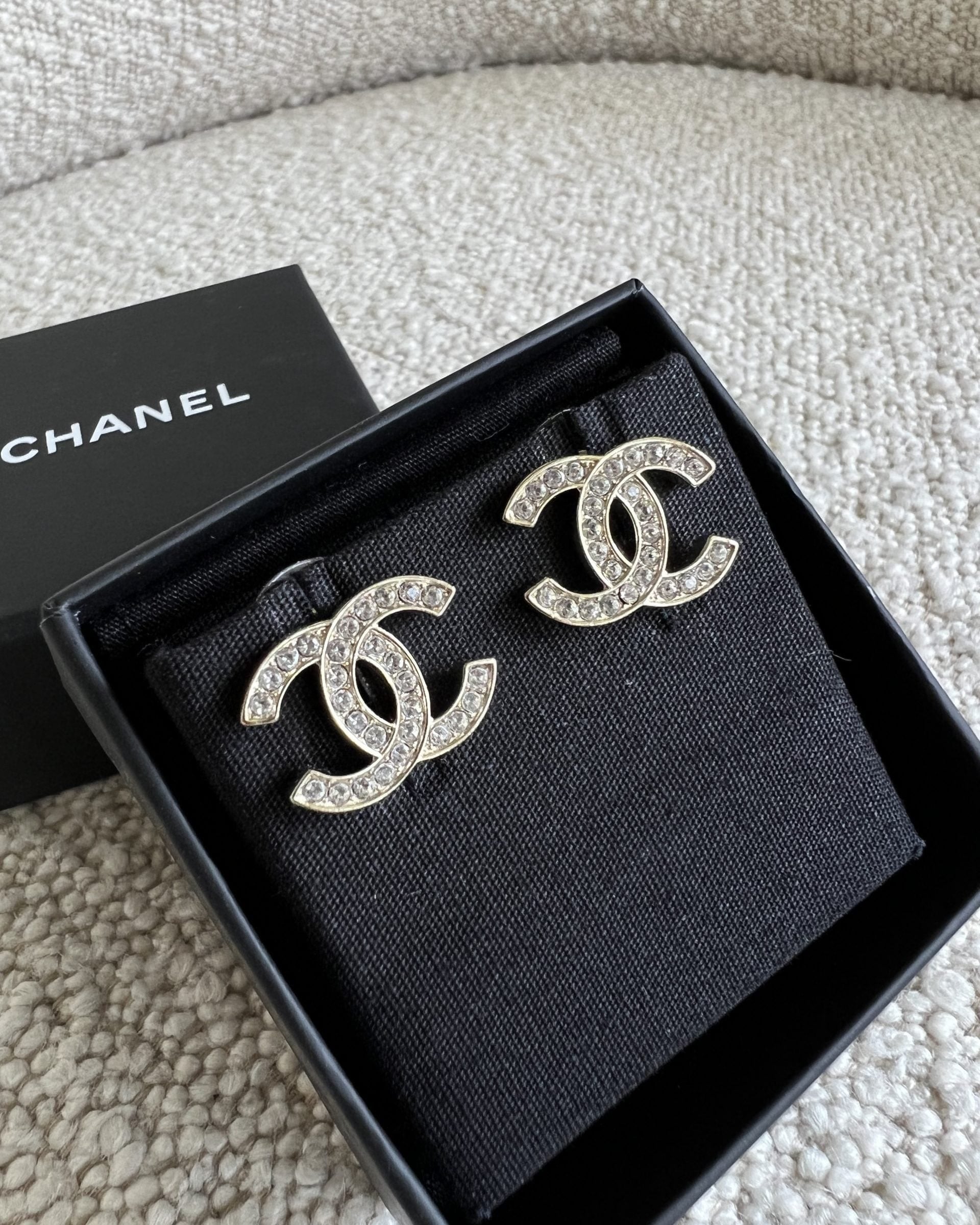 CHANEL Earrings Chanel CC Crystal Stud Earrings - Redeluxe