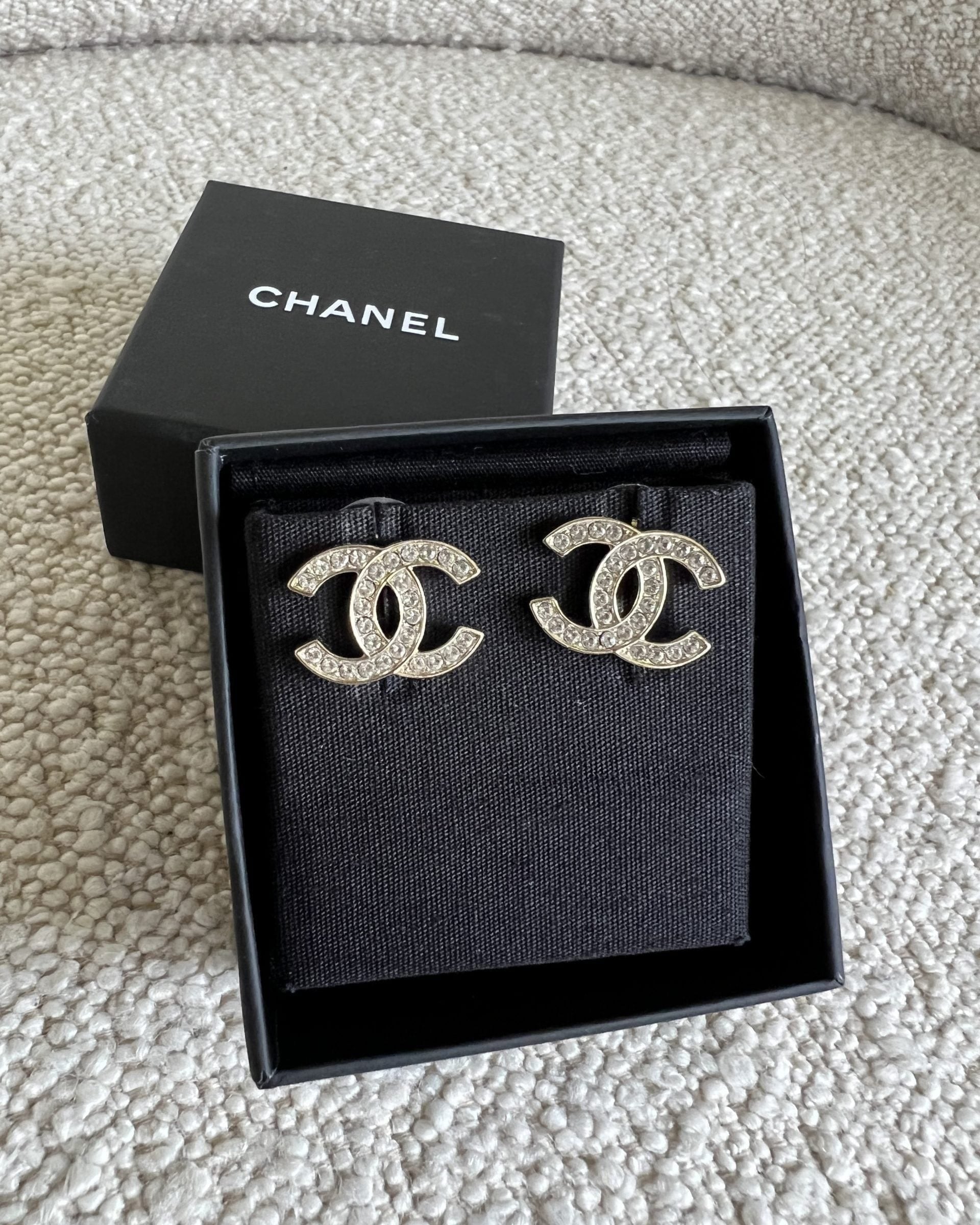 CHANEL Earrings Chanel CC Crystal Stud Earrings - Redeluxe