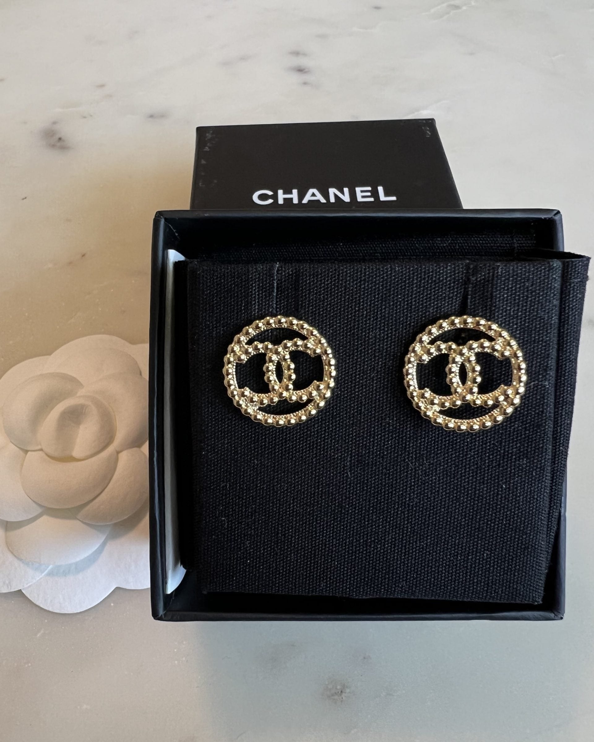 CHANEL Earrings Gold CC Round Earrings - Redeluxe