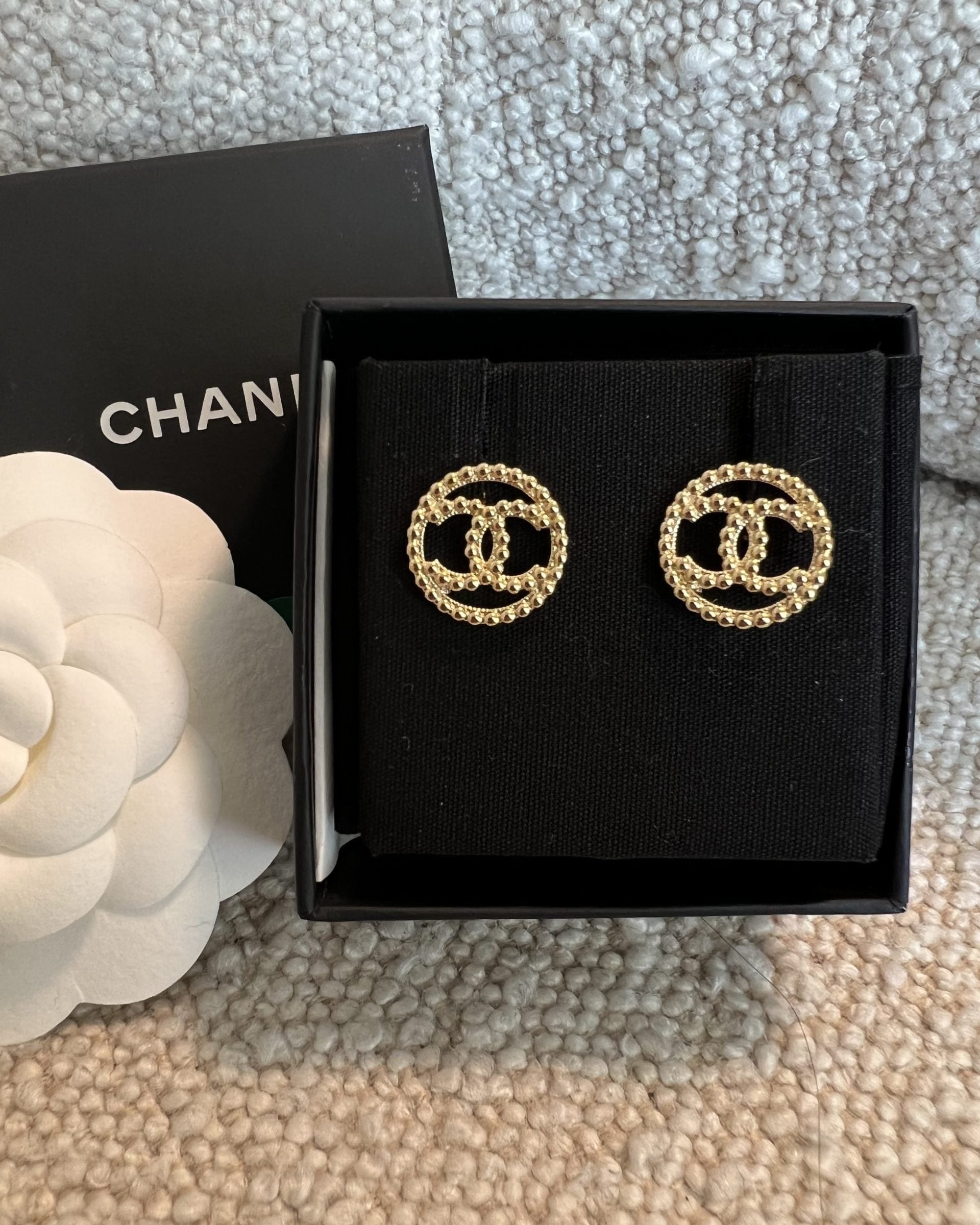 CHANEL Earrings Gold CC Round Earrings - Redeluxe