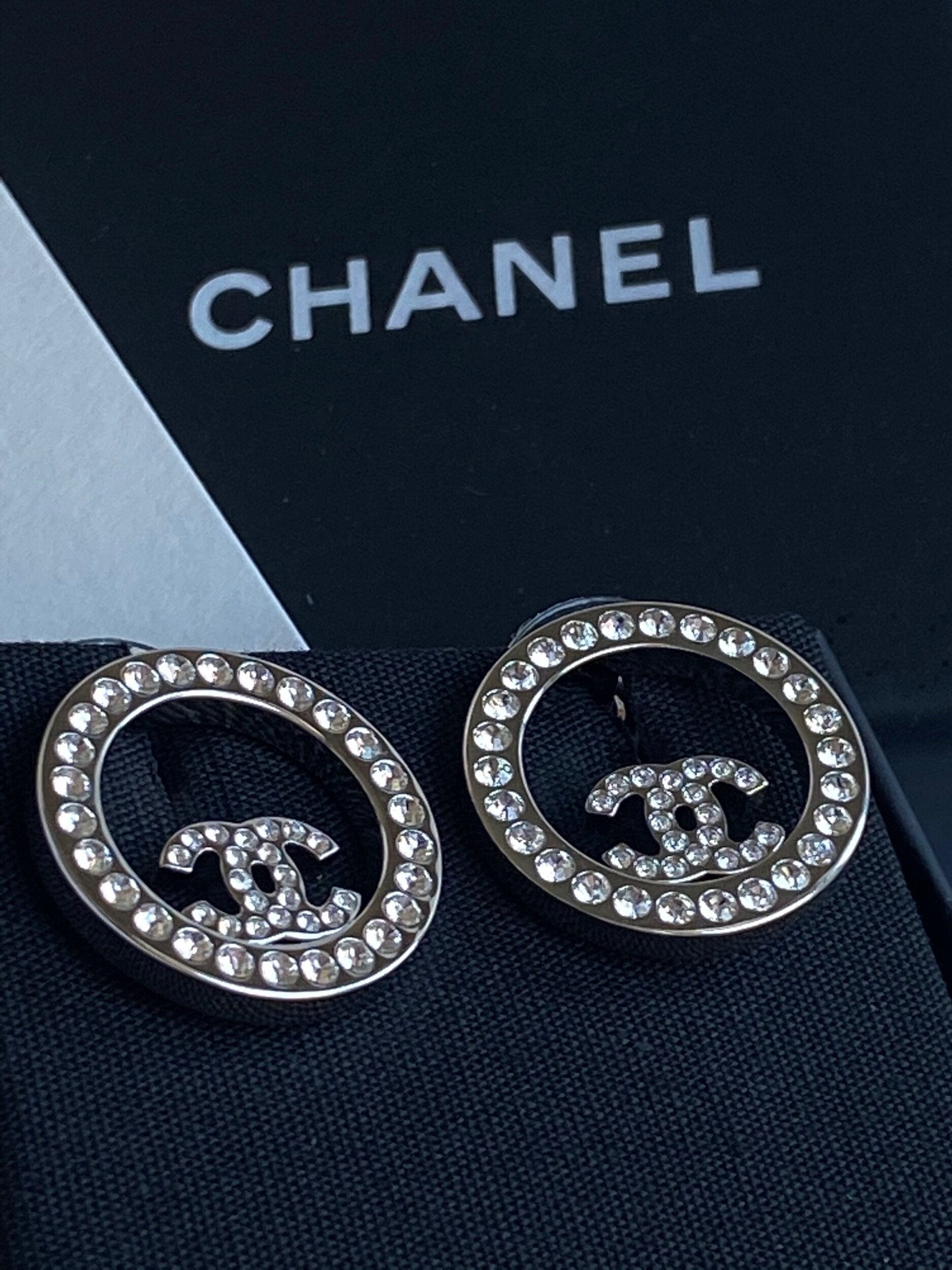 Competitive Cost Chanel Large Black and Silver Drop Earrings, cc stud earrings  chanel - indianbullloans.co.in