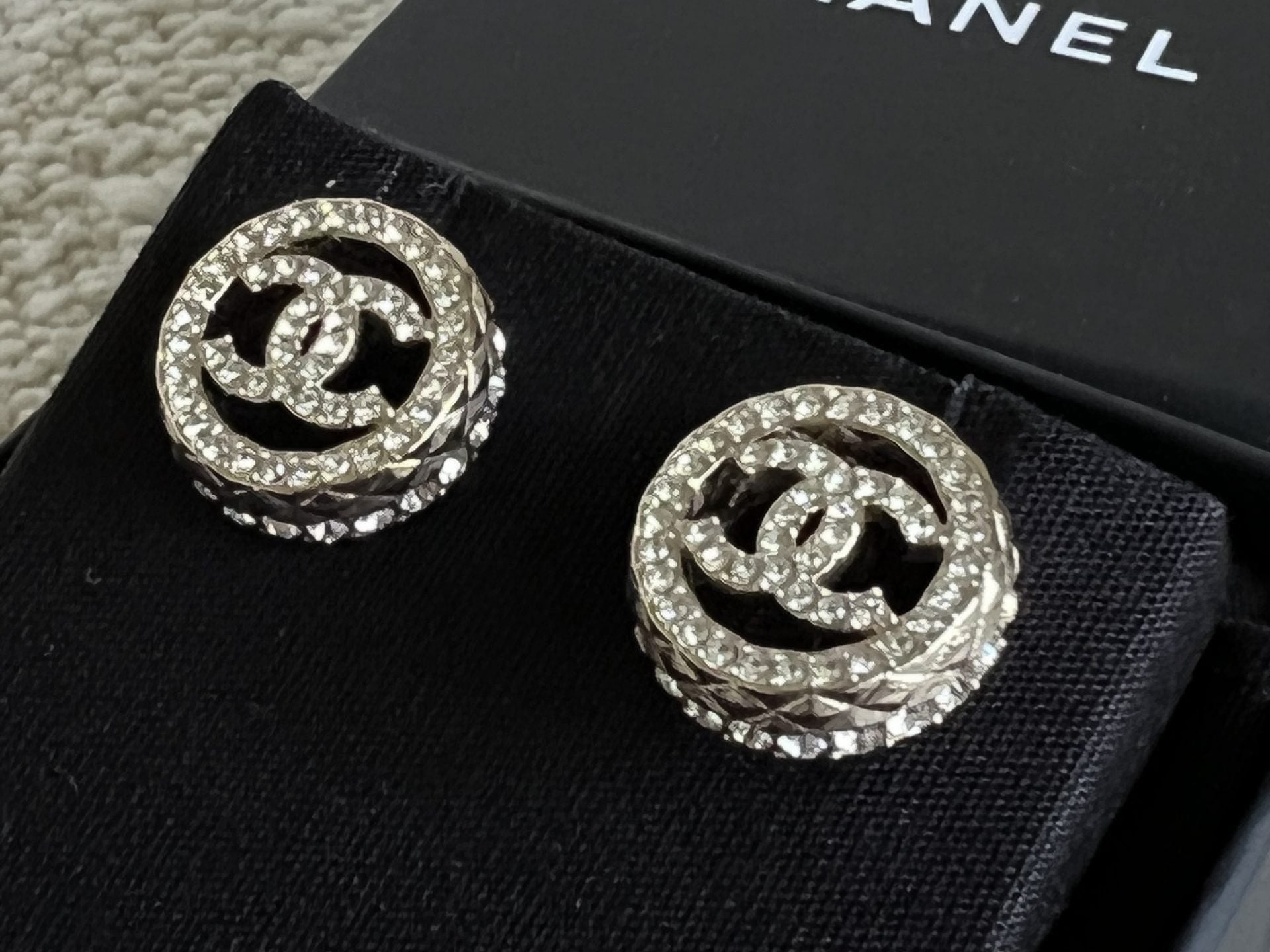 CHANEL Earrings Gold Chanel Gold Crystal Circle Round CC Earrings - Redeluxe