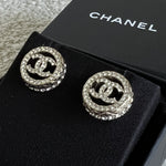 CHANEL Earrings Gold Chanel Gold Crystal Circle Round CC Earrings - Redeluxe