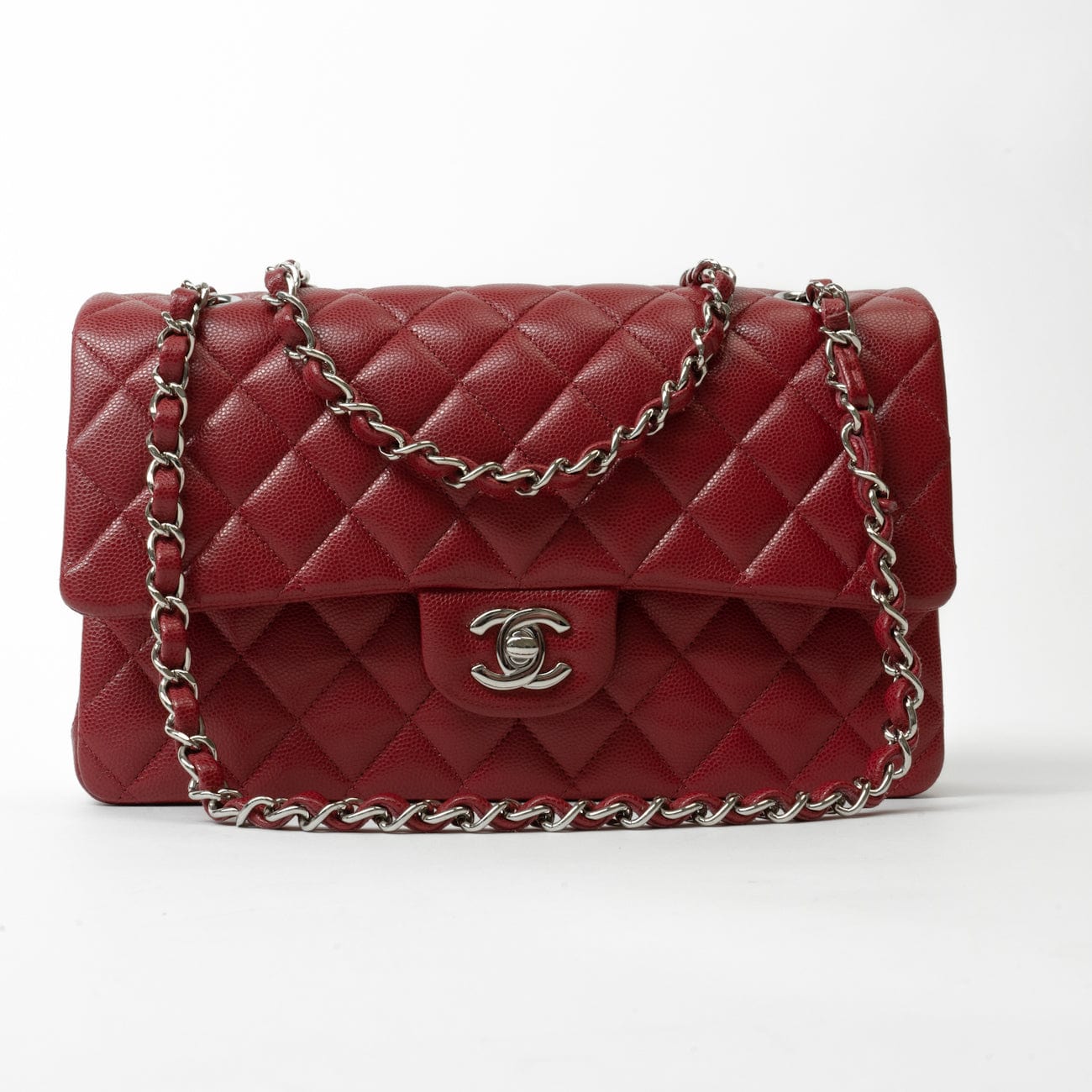 Buy CHANEL 20B Raspberry Red Caviar Quilted Classic Flap Medium Silver Hardware REDELUXE