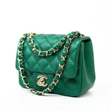 CHANEL Handbag 18S Emerald Green Caviar Quilted Mini Square Light Gold Hardware - Redeluxe