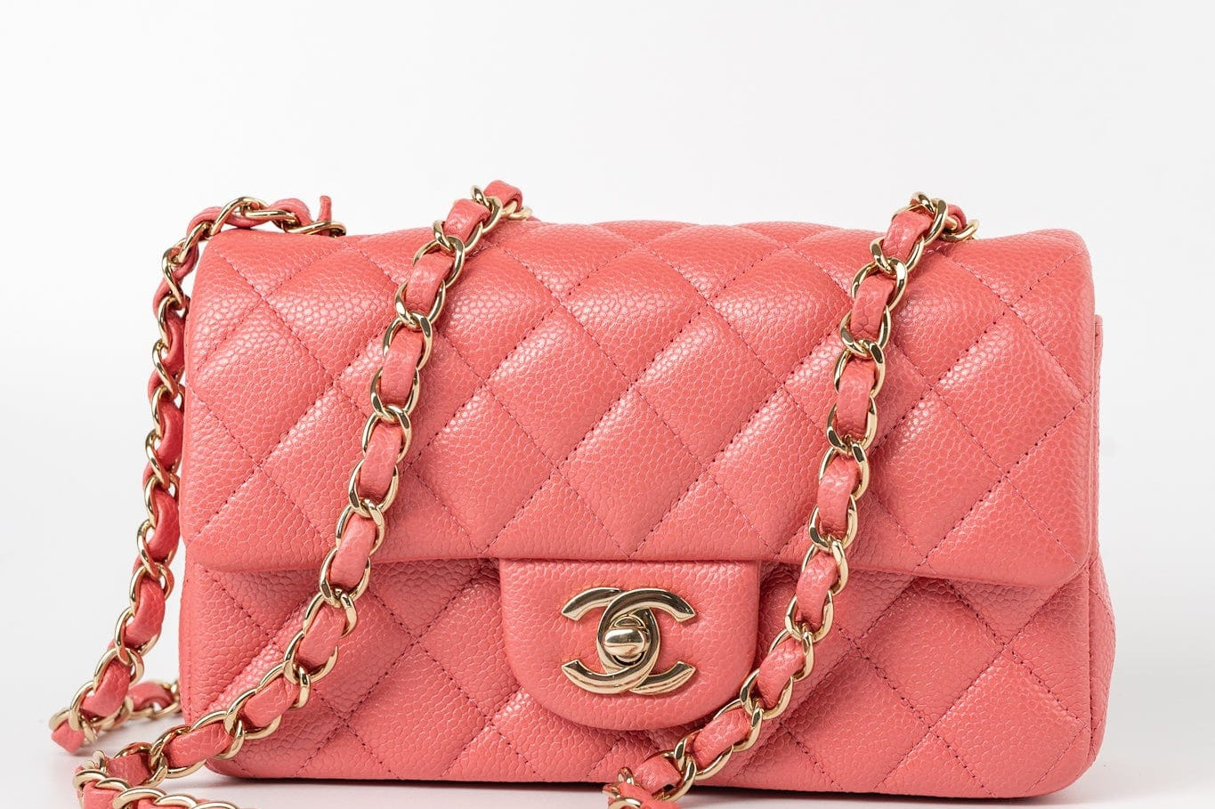 CHANEL Handbag 18S Pink Caviar Quilted Mini Rectangular Flap Light Gold Hardware - Redeluxe