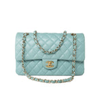 CHANEL Handbag 19c Tiffany Blue Caviar Quilted Classic Flap Light Gold Hardware - Redeluxe