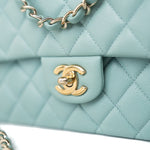 CHANEL Handbag 19c Tiffany Blue Caviar Quilted Classic Flap Light Gold Hardware - Redeluxe