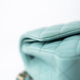 CHANEL Handbag 19c Tiffany Blue Caviar Quilted Classic Flap Light Gold Hardware - Redeluxe