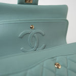 CHANEL Handbag 19c Tiffany Blue Caviar Quilted Classic Flap Light Gold Hardware - Redeluxe