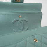 CHANEL Handbag 19c Tiffany Blue Caviar Quilted Classic Flap Light Gold Hardware - Redeluxe