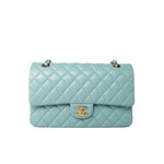 CHANEL Handbag 19c Tiffany Blue Caviar Quilted Classic Flap Light Gold Hardware - Redeluxe