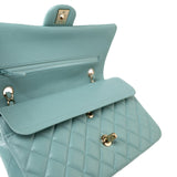 CHANEL Handbag 19c Tiffany Blue Caviar Quilted Classic Flap Light Gold Hardware - Redeluxe