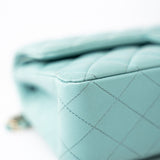 CHANEL Handbag 19c Tiffany Blue Caviar Quilted Classic Flap Light Gold Hardware - Redeluxe