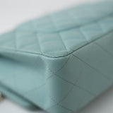 CHANEL Handbag 19c Tiffany Blue Caviar Quilted Classic Flap Light Gold Hardware - Redeluxe