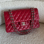 CHANEL Handbag 20B Red Lambskin Quilted Classic Flap Medium SHW - Redeluxe