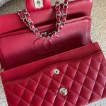 CHANEL Handbag 20B Red Lambskin Quilted Classic Flap Medium SHW - Redeluxe