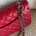 CHANEL Handbag 20B Red Lambskin Quilted Classic Flap Medium SHW - Redeluxe