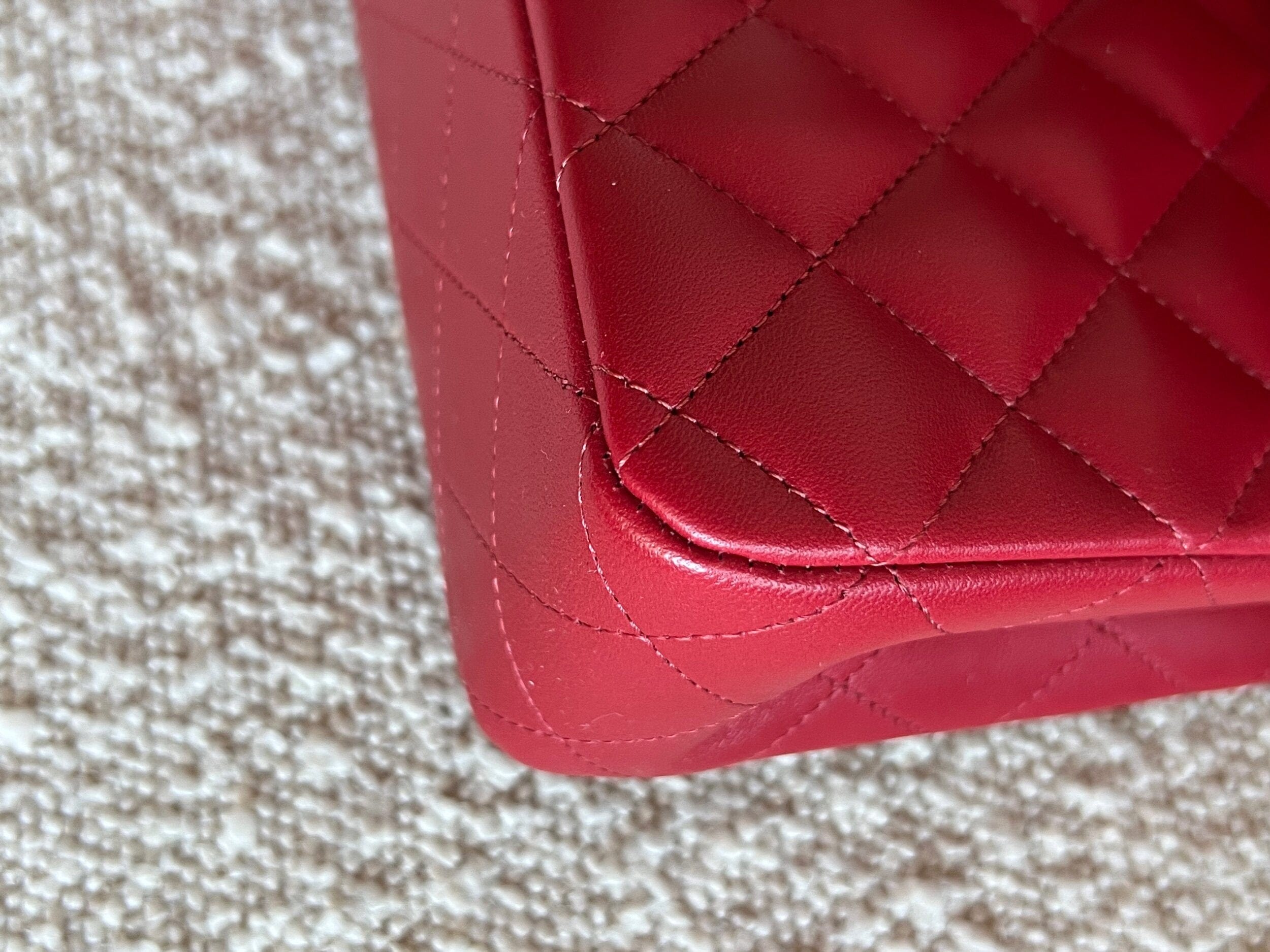 CHANEL Handbag 20B Red Lambskin Quilted Classic Flap Medium SHW - Redeluxe