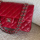 CHANEL Handbag 20B Red Lambskin Quilted Classic Flap Medium SHW - Redeluxe