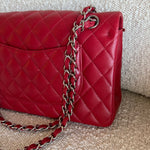 CHANEL Handbag 20B Red Lambskin Quilted Classic Flap Medium SHW - Redeluxe