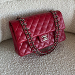 CHANEL Handbag 20B Red Lambskin Quilted Classic Flap Medium SHW - Redeluxe