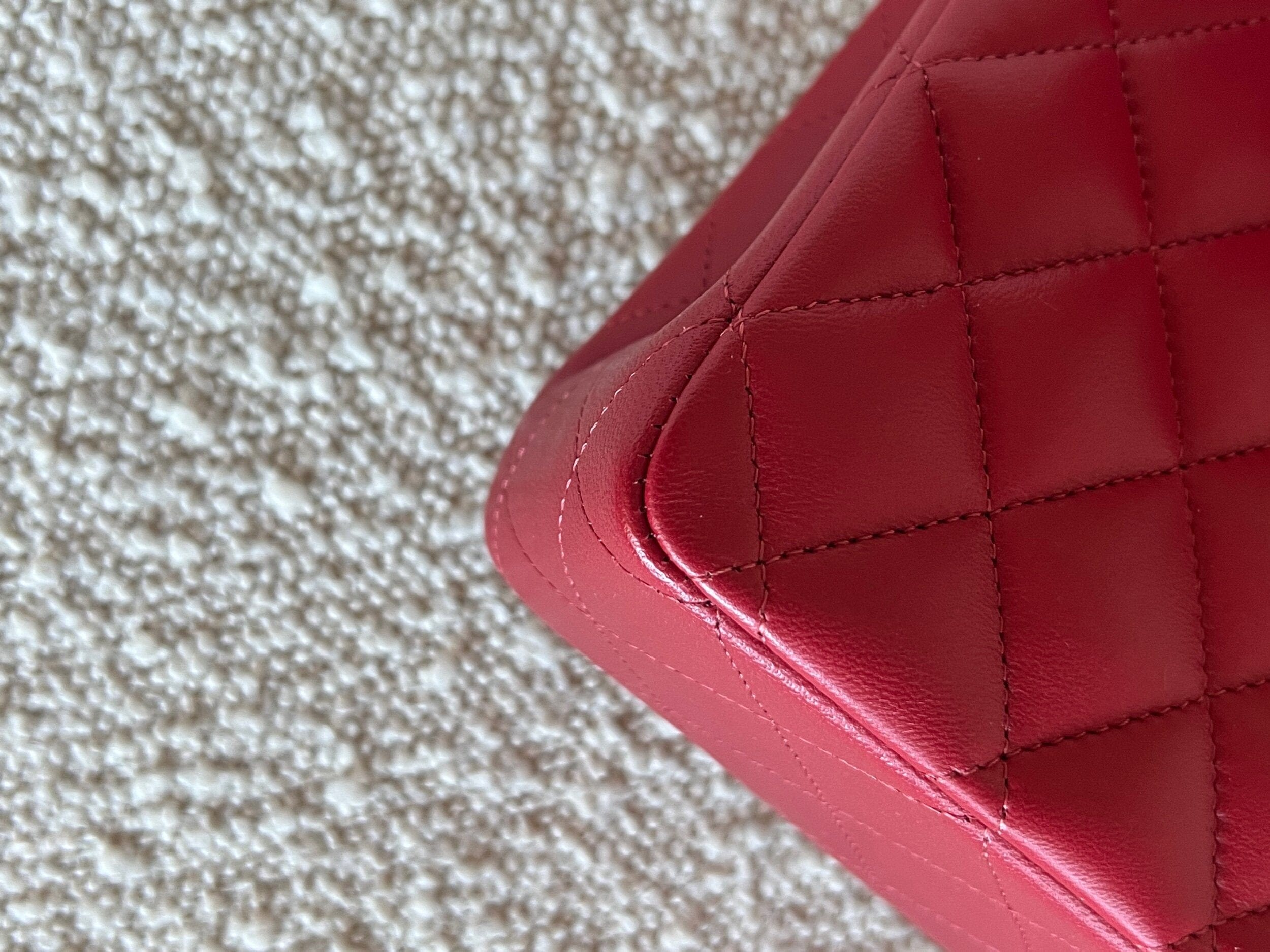 CHANEL Handbag 20B Red Lambskin Quilted Classic Flap Medium SHW - Redeluxe