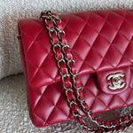 CHANEL Handbag 20B Red Lambskin Quilted Classic Flap Medium SHW - Redeluxe