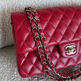 CHANEL Handbag 20B Red Lambskin Quilted Classic Flap Medium SHW - Redeluxe