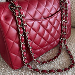 CHANEL Handbag 20B Red Lambskin Quilted Classic Flap Medium SHW - Redeluxe