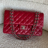 CHANEL Handbag 20B Red Lambskin Quilted Classic Flap Medium SHW - Redeluxe