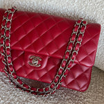 CHANEL Handbag 20B Red Lambskin Quilted Classic Flap Medium SHW - Redeluxe