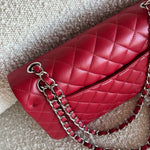 CHANEL Handbag 20B Red Lambskin Quilted Classic Flap Medium SHW - Redeluxe