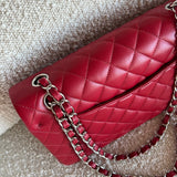 CHANEL Handbag 20B Red Lambskin Quilted Classic Flap Medium SHW - Redeluxe