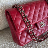 CHANEL Handbag 20B Red Lambskin Quilted Classic Flap Medium SHW - Redeluxe