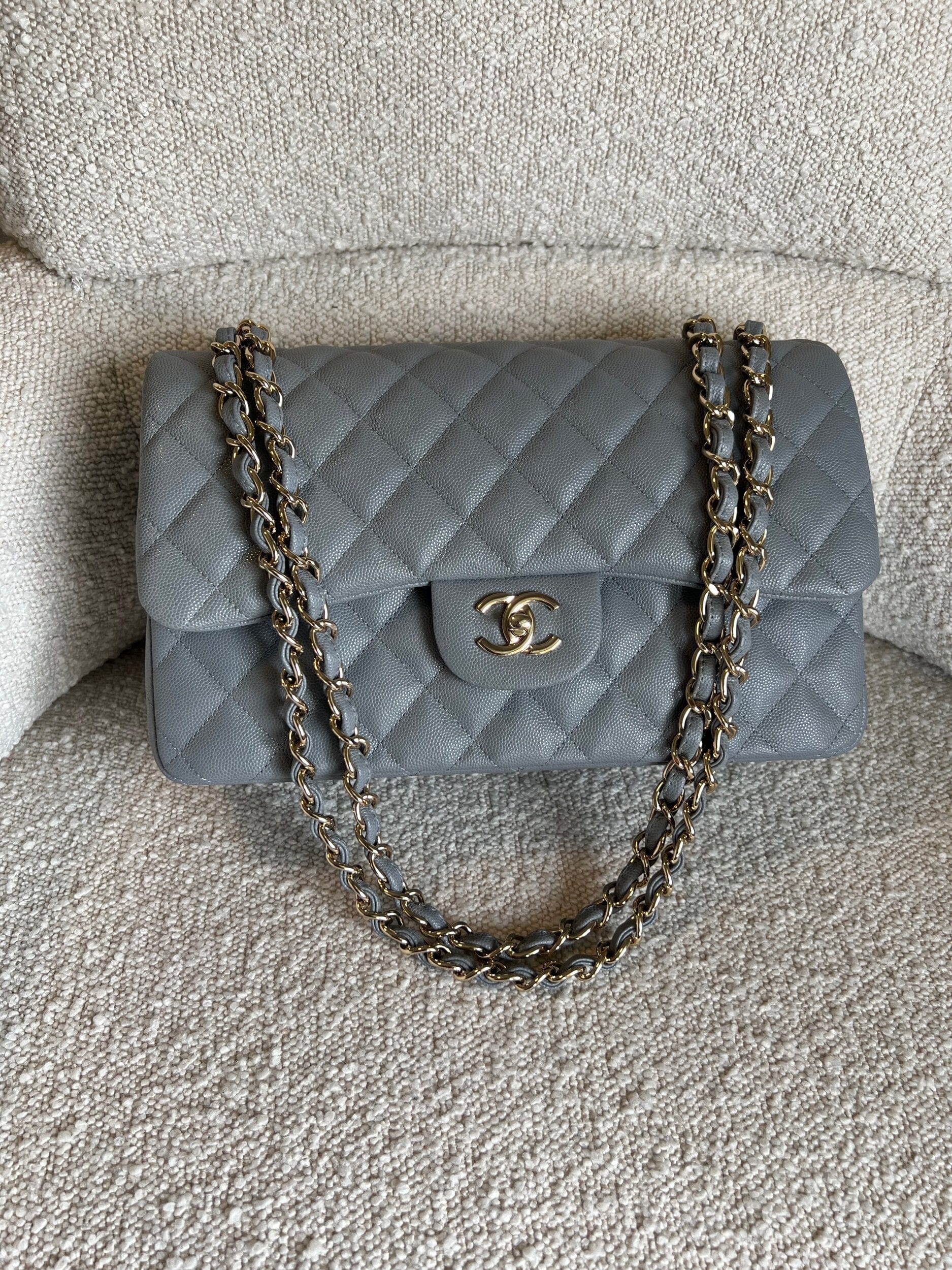 Chanel grey sale caviar bag