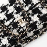 CHANEL Handbag 20S Ecru Black & White Tweed Quilted Medium Classic Flap LGHW - Redeluxe