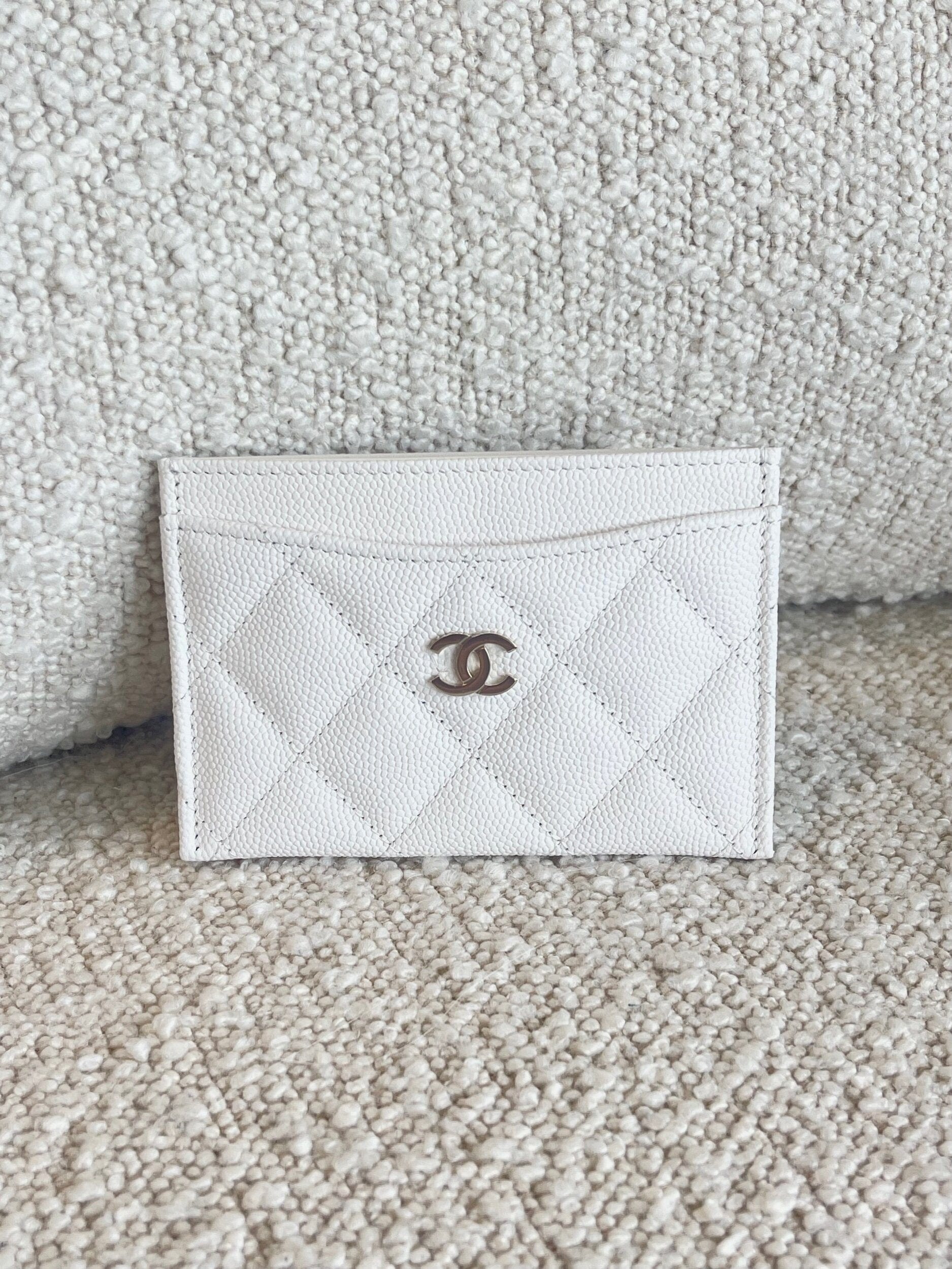 White chanel card discount holder