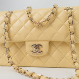 CHANEL Handbag 21C Yellow Lambskin Quilted Classic Flap Small Light Gold Hardware - Redeluxe