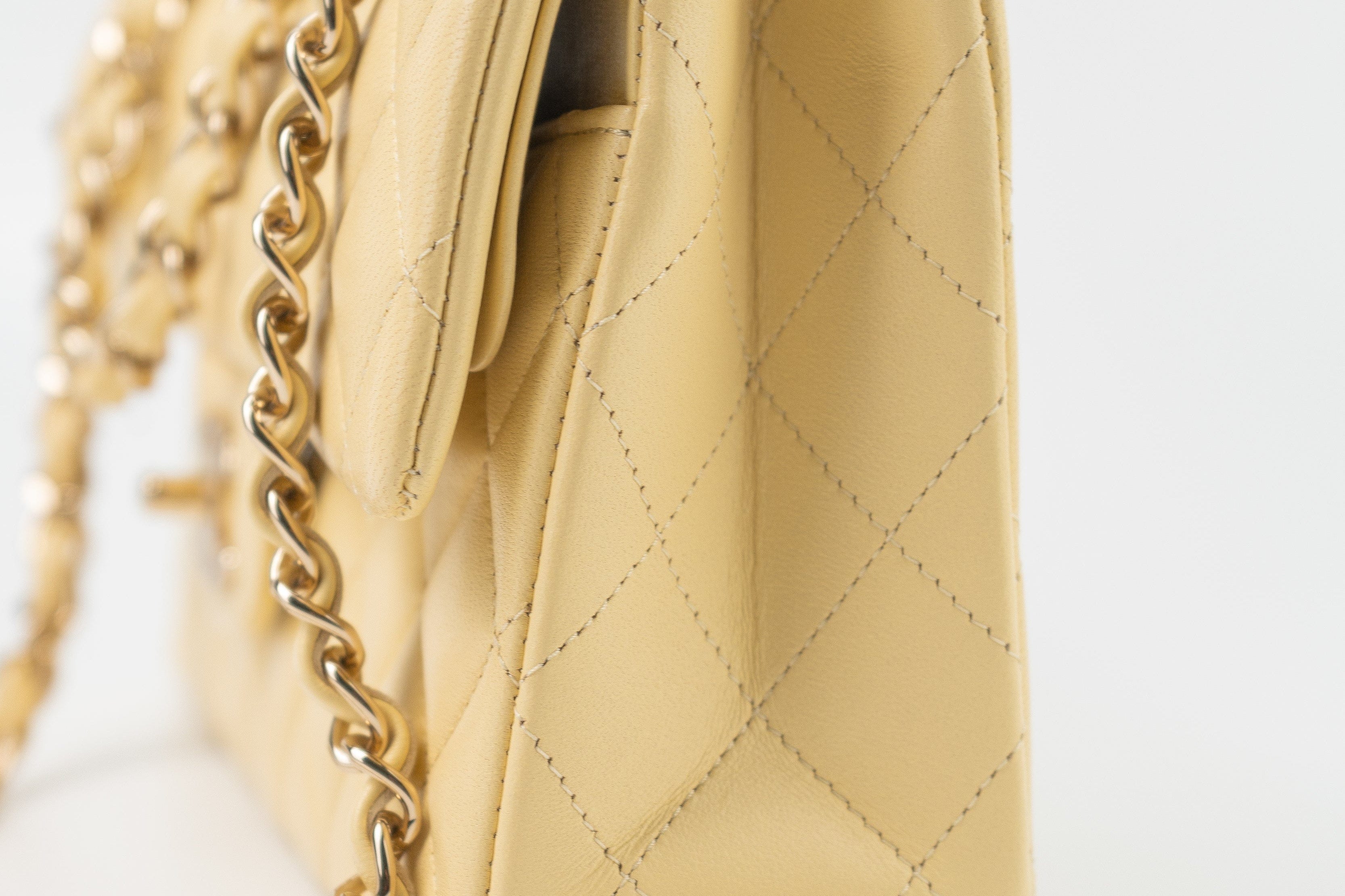 CHANEL Handbag 21C Yellow Lambskin Quilted Classic Flap Small Light Gold Hardware - Redeluxe