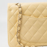 CHANEL Handbag 21C Yellow Lambskin Quilted Classic Flap Small Light Gold Hardware - Redeluxe