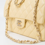 CHANEL Handbag 21C Yellow Lambskin Quilted Classic Flap Small Light Gold Hardware - Redeluxe