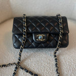 CHANEL Handbag 21K Black Lambskin Quilted Mini Rectangular Single Flap Light Gold Hardware - Redeluxe